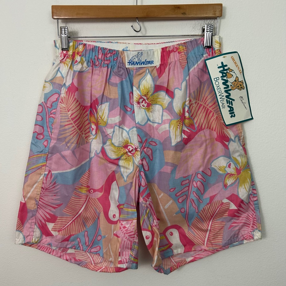 Vintage Hamwear Mens Medium Tropical Toucan Floral Cotton Boxer Shorts‎ NWT USA